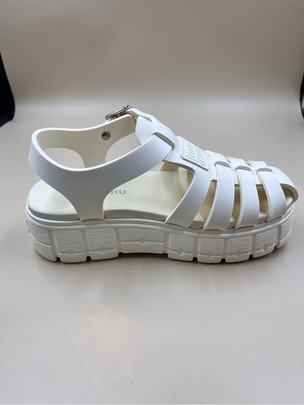 Miumiu Chunky White Jelly Sandals with Buckle Strap - Picture 12 of 16